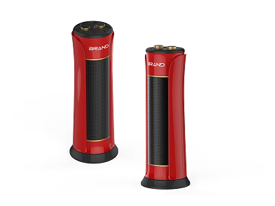 Red Cylindrical RAND Devices With Black Mesh Design And Base Stand 3d model