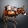 Detailed Artistic Donkey Sculpture With Saddle And Pack On Gray Background