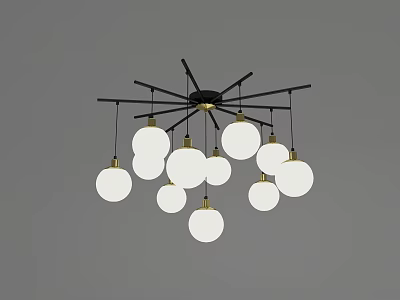 Modern Chandelier With Black Metal Frame And Multiple White Spherical Bulbs 3d model