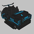 Futuristic Black Vehicle With Helicopter Rotor Blue Lights And Seats