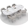 Modern Minimalist Dining Table Set With Marble Top And Six Gray Chairs 3d model