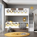 Kids Room Interior With White Yellow Bunk Bed House Shaped Furniture Chalkboard Wall And Rug