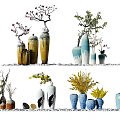 Decorative Vases with Flowers and Branches in Various Colors and Designs for Home Decoration