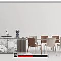Modern Dining Table Set With Mixed Color Chairs And Marble Pattern Cabinets 3d model