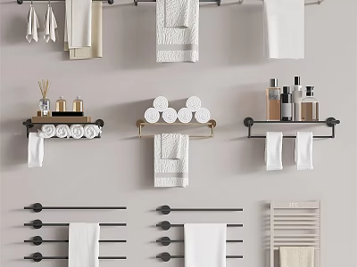 Bathroom Accessories With Towel Racks Towels Toilet Paper Rolls And Bath Product Shelves 3d model