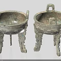 Traditional Ancient Style Bronze Ornament Decorative Set With Three Legged Carved Patterns