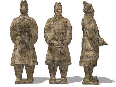 Ancient Terracotta Warrior Sculptures Displaying Detailed Historical Carvings From Different Angles 3d model