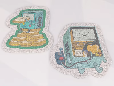 Cute Cartoon Stickers With Square Shaped Characters Holding Pizza And Storage Items 3d model