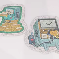 Cute Cartoon Stickers With Square Shaped Characters Holding Pizza And Storage Items