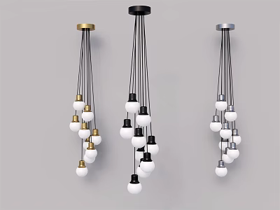 Modern Stylish Chandelier With Multiple White Bulbs And Gold Black Silver Bases 3d model
