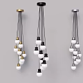Modern Stylish Chandelier With Multiple White Bulbs And Gold Black Silver Bases