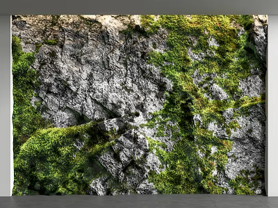 Decorative Natural Rock Wall with Lush Green Moss for Interior Design 3d model
