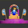 Colorful Display Stand With Arch Blue Cartoon Figure And BHA Flags On Pink Blue Base