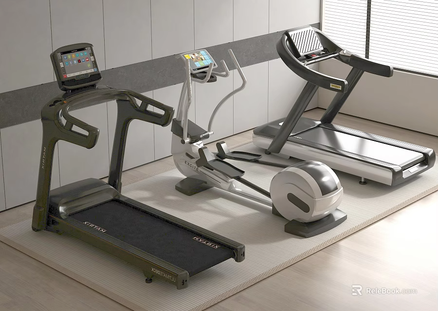 Modern Home Gym Setup With Treadmill Elliptical And Exercise Machines 3d model 