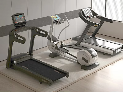 Modern Home Gym Setup With Treadmill Elliptical And Exercise Machines 3d model