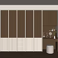 Modern Wooden Wardrobe With Brown White Panels Drawers And Vanity Area