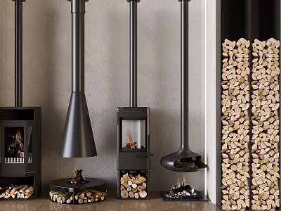 Various Black Fireplace Designs With Free Standing Styles And Stacked Wood Logs 3d model Various Black Fireplace Designs With Free Standing Styles And Stacked Wood Logs 3d model