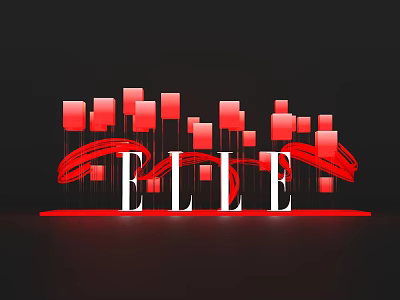 ELLE Themed Photo Check In Spot With Red Geometric Blocks And Ribbons On Black Background 3d model