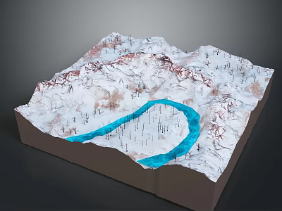 Detailed Terrain Landscape Model With Mountain Ranges Blue River And Trees 3d model