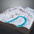 Detailed Terrain Landscape Model With Mountain Ranges Blue River And Trees
