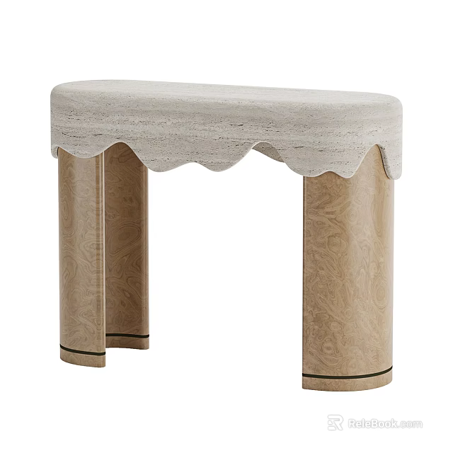 Classic Beige Stone Sideboard Design With Carved Columns And Scalloped Top 3d model 
