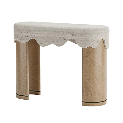 Classic Beige Stone Sideboard Design With Carved Columns And Scalloped Top 3d model