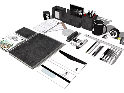 Essential Office Stationery Collection With Notebooks Pens And Desk Accessories 3d model