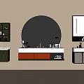 Modern Bathroom Vanity Sets With Different Designs Round Backlit Mirror And Colored Cabinets 3d model