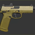 High Quality Yellow Pistol 3D Model With Metallic Texture And Barrel Trigger Parts