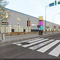 Vibrant Commercial Street With Modern Buildings Colorful Storefronts Street Lamps Traffic Lights And Crosswalk
