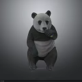 3D Model Panda Character Sitting Holding Green Bamboo With Detailed Fur