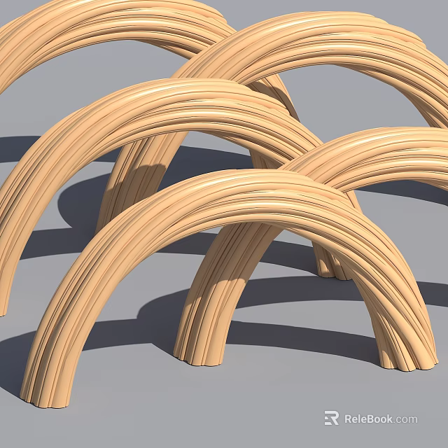Wooden Curved Arches Design In Light Brown With Intertwined Structure And Shadows 3d model 