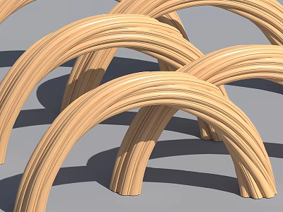 Wooden Curved Arches Design In Light Brown With Intertwined Structure And Shadows 3d model