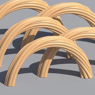 Wooden Curved Arches Design In Light Brown With Intertwined Structure And Shadows 3d model