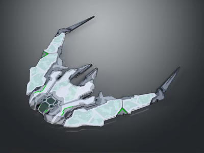 3D Rendered Futuristic Sci-Fi Mechanical Structure With Sleek White Gray Body And Glowing Green Accents 3d model