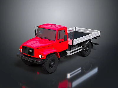 Red JMC Truck With Open Cargo Bed And Flatbed Utility Design 3d model