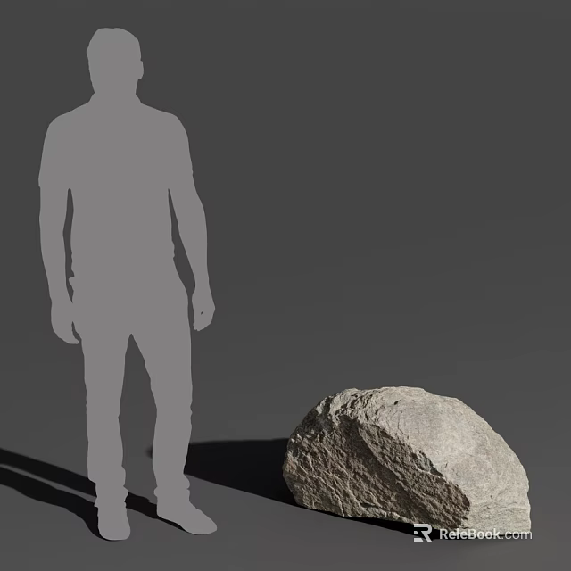 Human Silhouette Standing Beside Large Rock on Gray Background With Shadow 3d model 