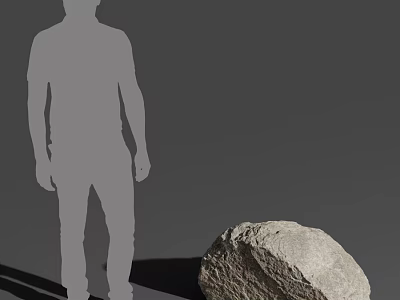 Human Silhouette Standing Beside Large Rock on Gray Background With Shadow 3d model