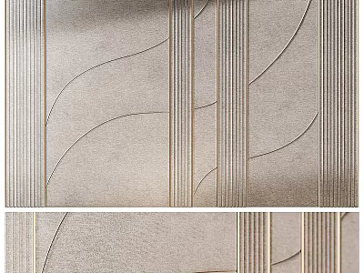 Elegant Modern Sofa Background Wall Design With Curved Lines Textured Surface And Gold Accents 3d model