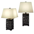 Two Modern Chinese Style Table Lamps With Square Base And Geometric Patterns 3d model