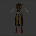 Sleeveless Robe With Black Brown Patchwork Design Belt Metal Buckles Arm Sleeves And Long Boots