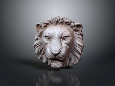 Detailed Stone Lion Head Sculpture Showcasing Majestic Mane And Facial Texture 3d model