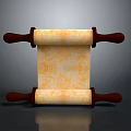 Ancient Scroll with Animal Themed Textured Paper and Brown Wooden Handles