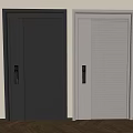 Dark Gray and Light Gray Security Door with Vertical Striped Design and Black Handles
