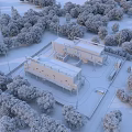 Modern Industrial Factory Architecture With Green Tree Surroundings And Parking Area