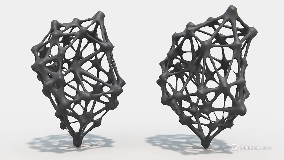 Black Intricate Net Like Hollow Art Installation Sculptures With Geometric Patterns 3d model 