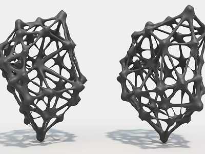 Black Intricate Net Like Hollow Art Installation Sculptures With Geometric Patterns 3d model