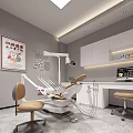 Modern Dental Clinic Interior With Dental Chair Workstation Cabinets And Poster