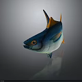 Vibrant Blue Fish With Orange Fins And Shiny Scales On Dark Background