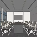 Modern Conference Room Interior With Long Table White Office Chairs And Large Windows 3d model